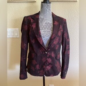 WHBM Rose Jacquard Grenadine Maroon Rose Print.Blazer